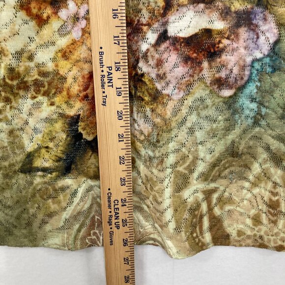 Chico's size XL/3 Green Brown Floral Split Neck Mesh Stretch Artsy Boho Blouse - Picture 5 of 9